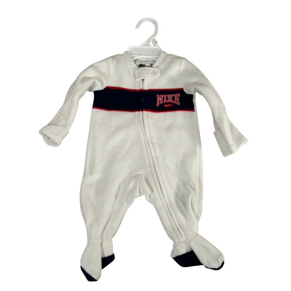 Nike Newborn Baby Fleece Footed Romper Sleeper Sail Navy Red 56N255-782 NB NWT